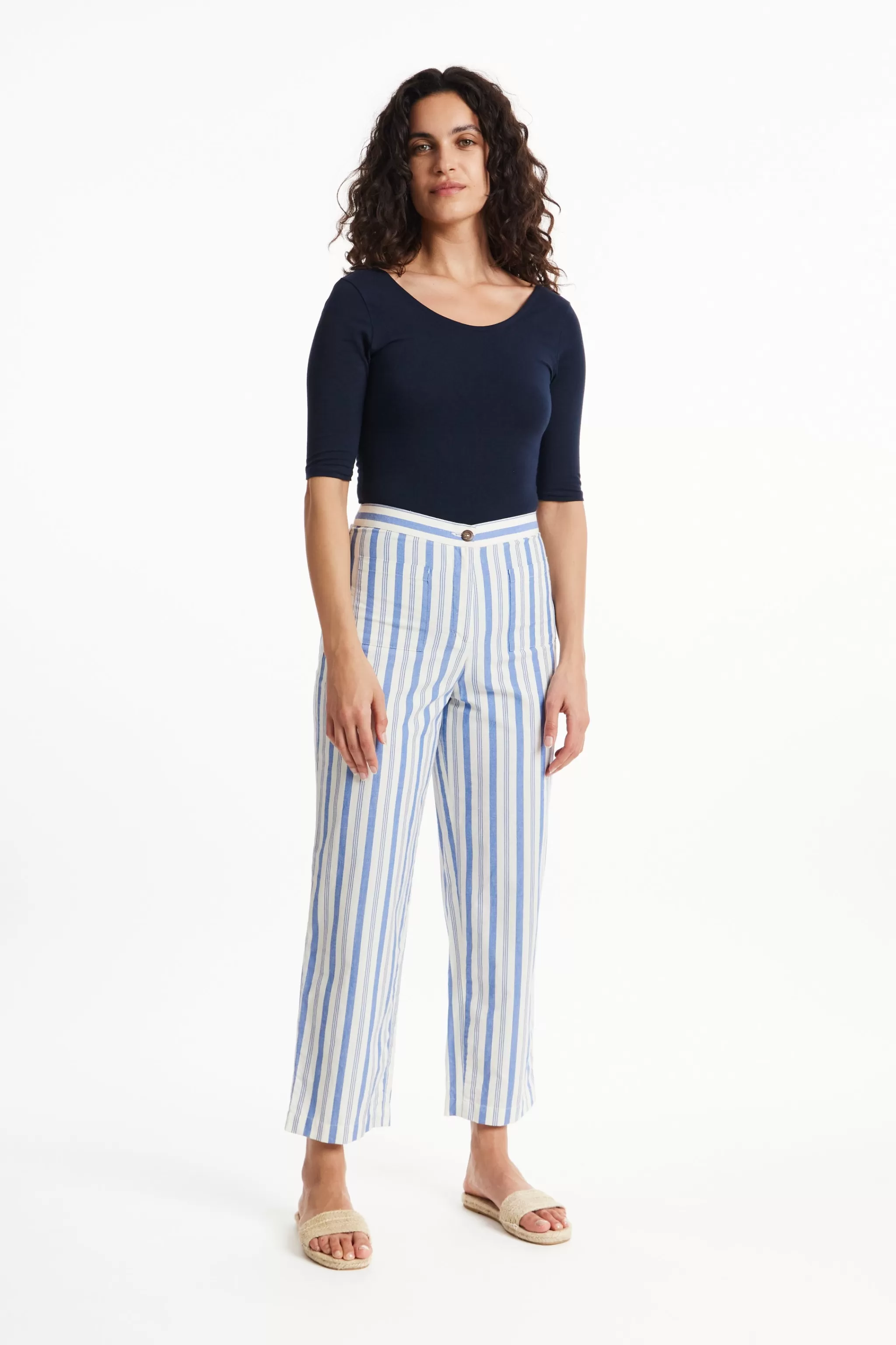 People Tree Trousers & Shorts^Reese Striped Trousers In Blue Stripe